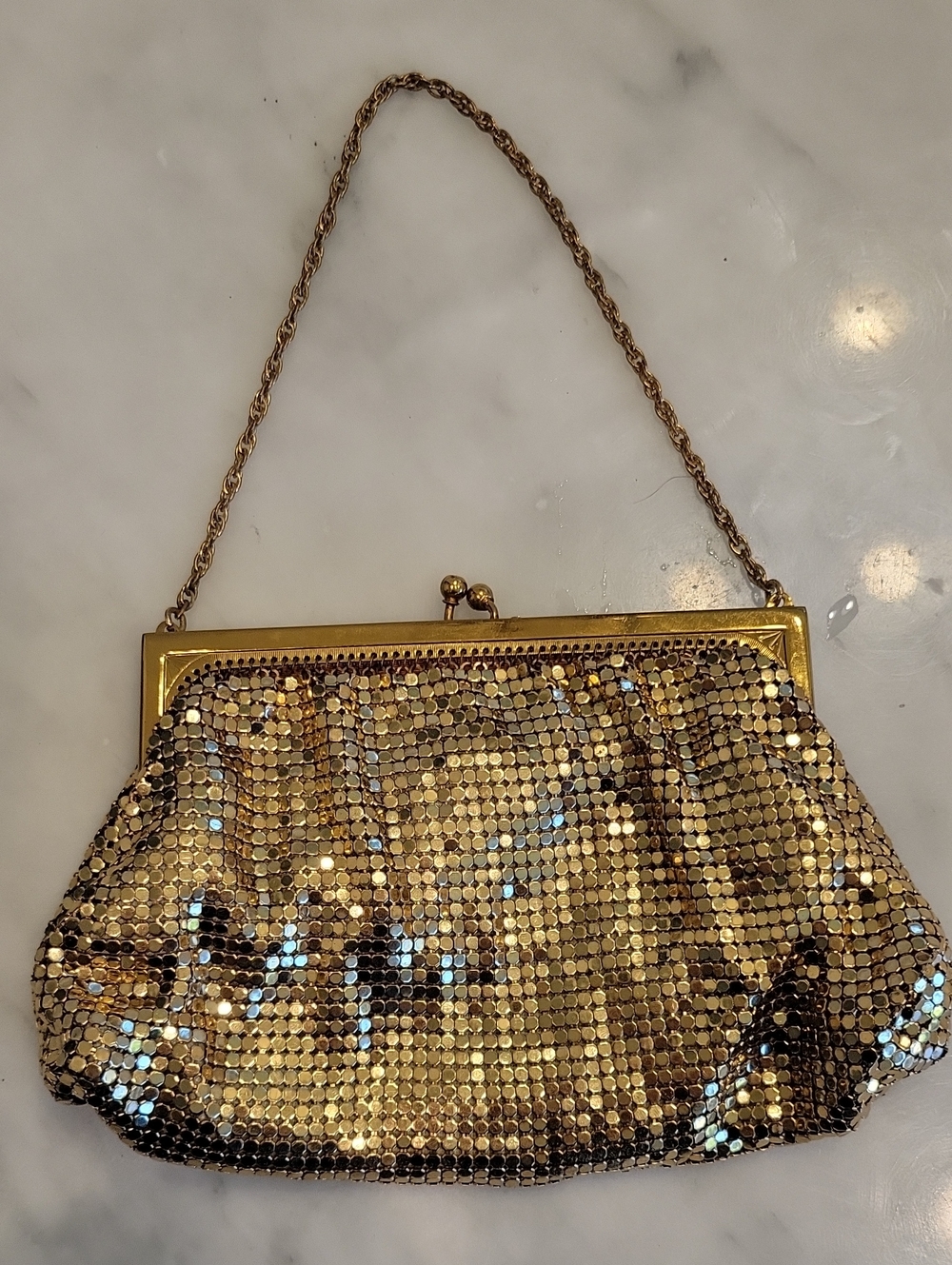 Whiting & Davis Vintage Gold Sequin Evening Frame Bag - Women